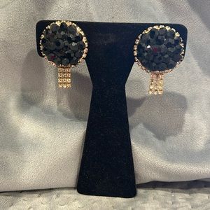 Jet Black Clustered Crystal Button Earrings-Boutique